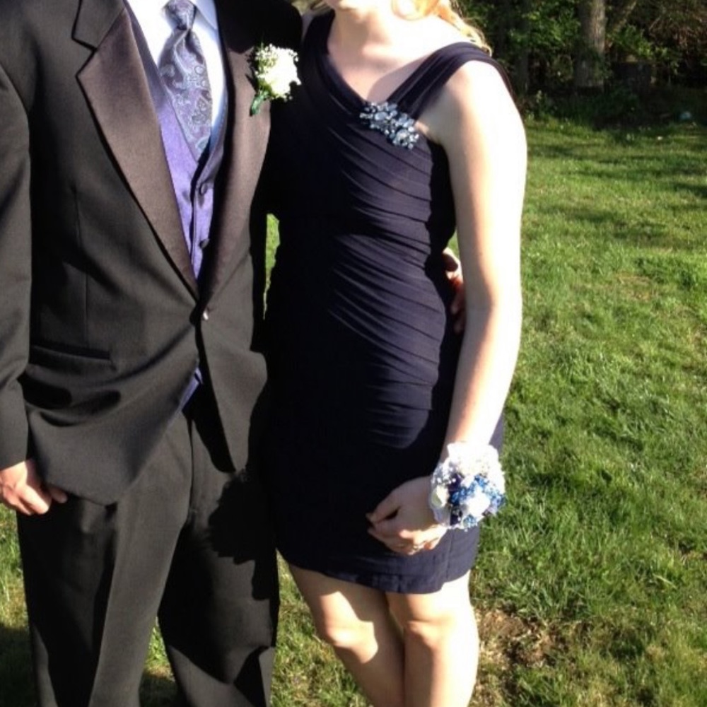Navy blue short prom dress